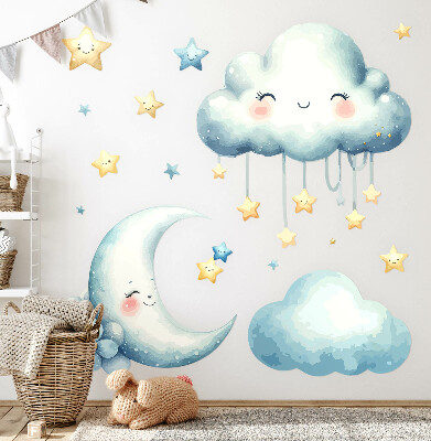 Wall sticker 130x131 Pastel clouds with moon and stars