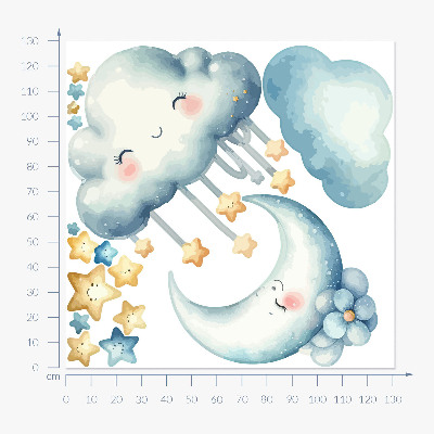 Wall sticker 130x131 Pastel clouds with moon and stars