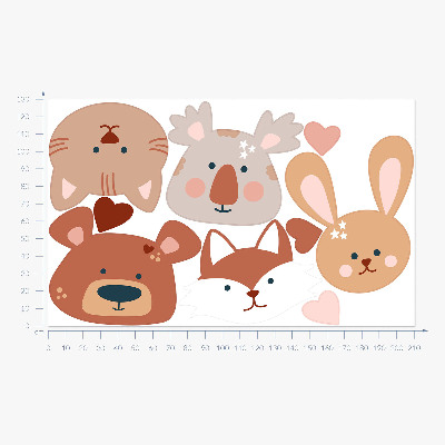 Wall sticker 130x210 Forest animals in boho pastel hearts