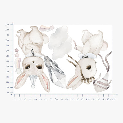 Wall sticker 130x186 Bunnies with kites in pastel boho style