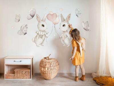 Wall sticker 130x164 Bunnies with balloons in boho pastel style