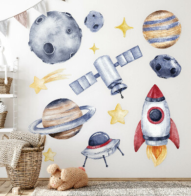 Wall sticker 130x190 Pastel space with planets and rocket