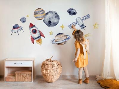 Wall sticker 130x190 Pastel space with planets and rocket