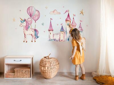Wall sticker 130x178 Unicorn castle in pastel watercolor style