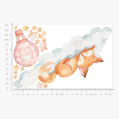 Wall sticker 130x203 Pastel fox in a cloud with stars and a balloon
