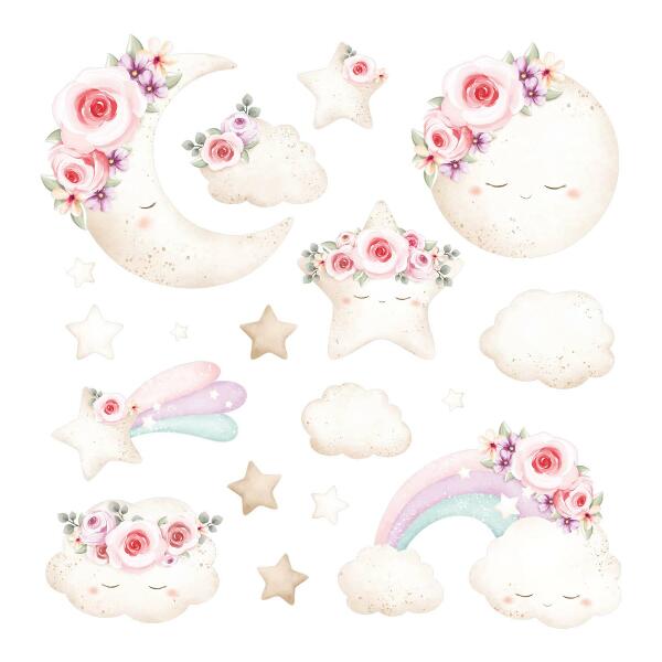 Wall sticker 130x180 Floral sky in watercolor boho style
