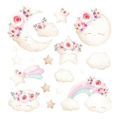 Wall sticker 130x180 Floral sky in watercolor boho style