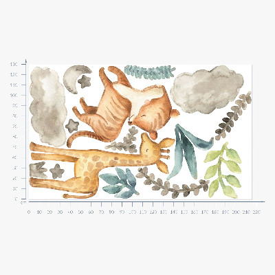 Wall sticker 130x215 Plants and safari in pastel shades