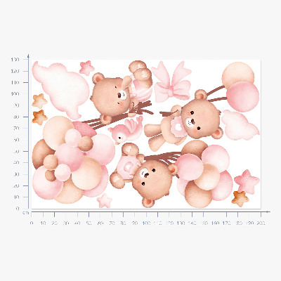 Wall sticker 130x200 Adorable teddy bears with balloons in pastel watercolor