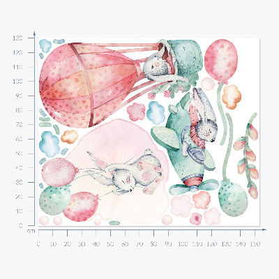 Wall sticker 130x153 Bunnies in a pastel sky in boho style