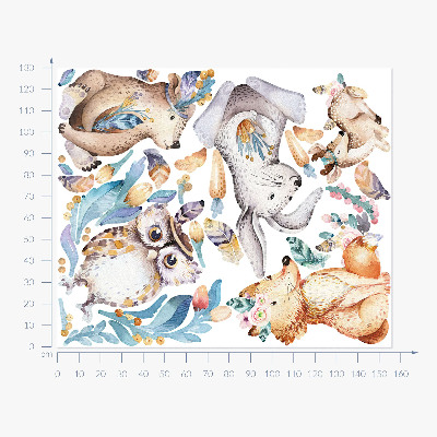 Wall sticker 130x156 Forest animals in pastels in boho style