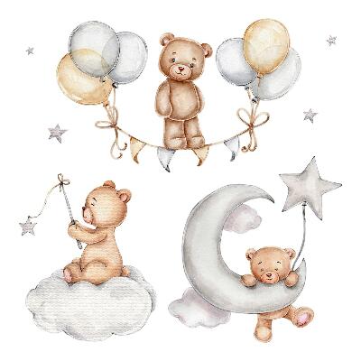 Wall sticker 130x190 Pastel teddy bears and balloons in a watercolor style