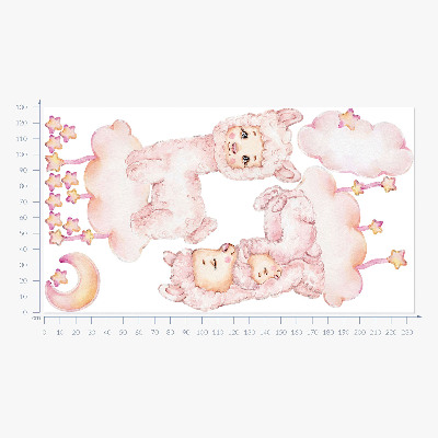 Wall sticker 130x234 Pastel sheep on clouds and stars