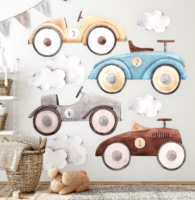 Wall sticker 130x204 Pastel cars and subtle watercolor clouds