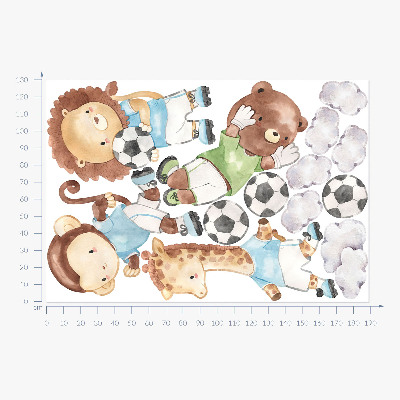 Wall sticker 130x189 Sports animals with ball in watercolor style