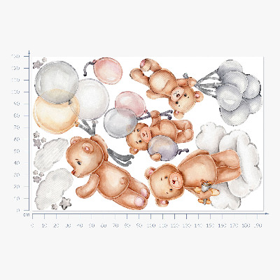 Wall sticker 130x195 Cute teddy bears with balloons in pastel clouds