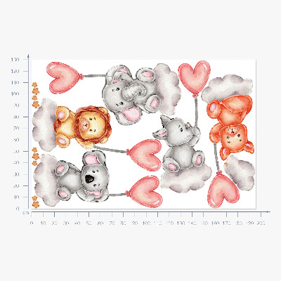 Wall sticker 130x195 Cute animals on clouds with pastel balloons