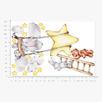 Wall sticker 130x200 Pastel watercolor animals and clouds