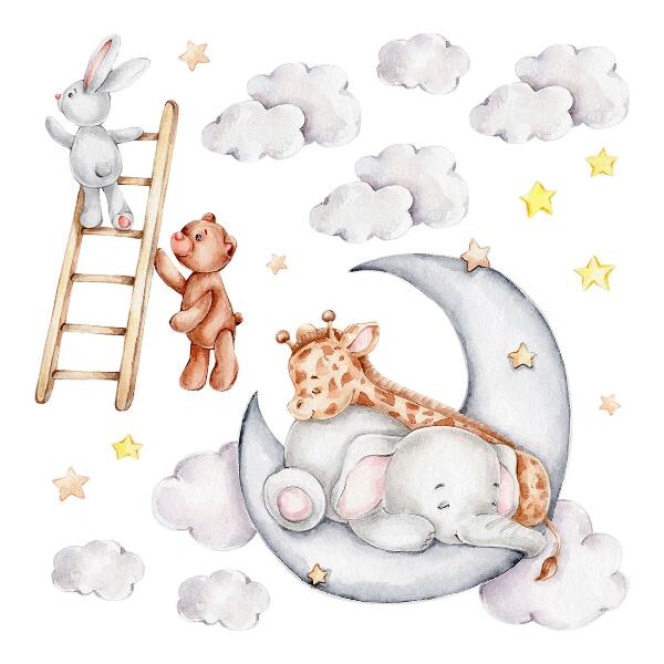 Wall sticker 130x177 Pastel animals in the clouds and stars