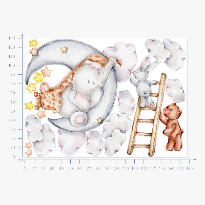 Wall sticker 130x177 Pastel animals in the clouds and stars
