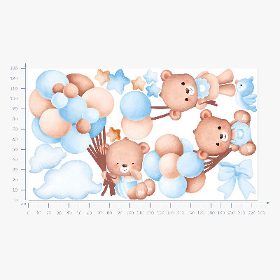 Wall sticker 130x226 Sweet teddy bears with balloons in pastel shades