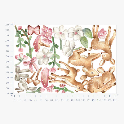 Wall sticker 130x192 Forest animals in pastel watercolor with deer patterns