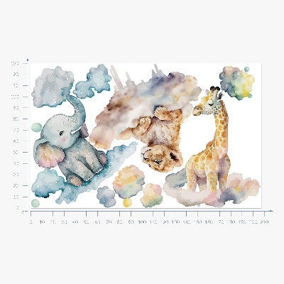 Wall sticker 130x207 Safari with painted wild animals in the clouds
