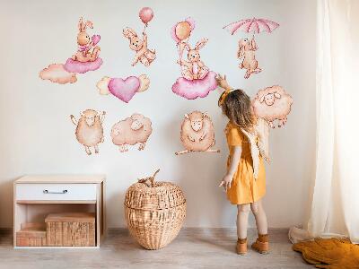 Wall sticker 130x208 Pastel clouds with sheep and rabbits