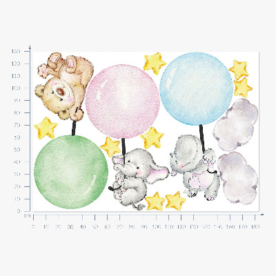 Wall sticker 130x183 Little animals with balloons in pastel colors