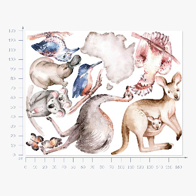 Wall sticker 130x164 Australian fauna in delicate pastels