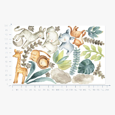 Wall sticker 130x206 Adorable animals in pastel boho style