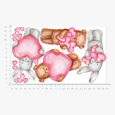 Wall sticker 130x218 Pastel watercolor with bowls and rabbits in hearts