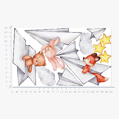 Wall sticker 130x221 Cute animals in paper airplanes