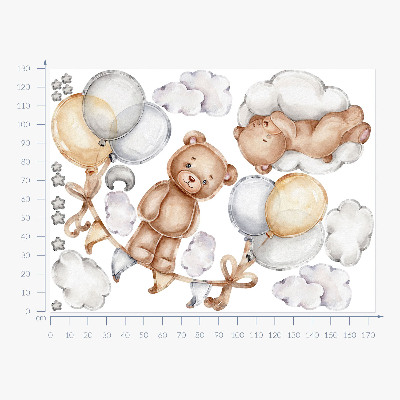 Wall sticker 130x173 Teddy bears in pastel balloons and clouds