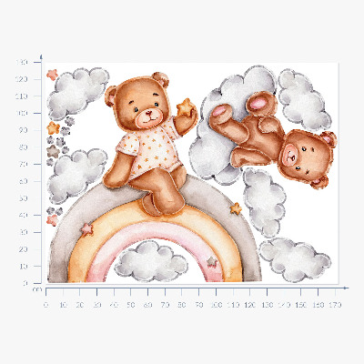 Wall sticker 130x172 Cute teddy bears on a rainbow in pastel watercolor