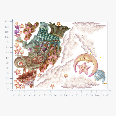 Wall sticker 130x180 A magical land of animals in pastel drawing