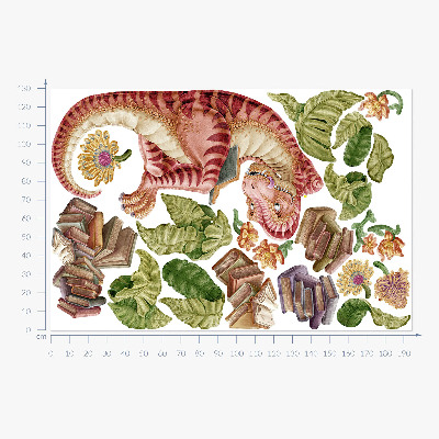 Wall sticker 130x194 Red dinosaur with drawings and flowers