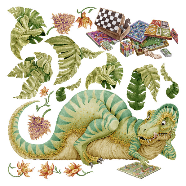 Wall sticker 130x168 Dinosaur pattern with leaves and flowers in pastels