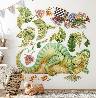 Wall sticker 130x168 Dinosaur pattern with leaves and flowers in pastels