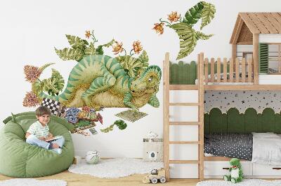 Wall sticker 130x168 Dinosaur pattern with leaves and flowers in pastels