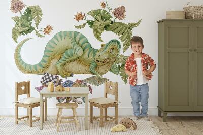 Wall sticker 130x168 Dinosaur pattern with leaves and flowers in pastels