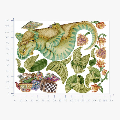 Wall sticker 130x168 Dinosaur pattern with leaves and flowers in pastels