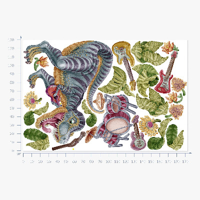 Wall sticker 130x193 Musical dinosaurs in pastel colors
