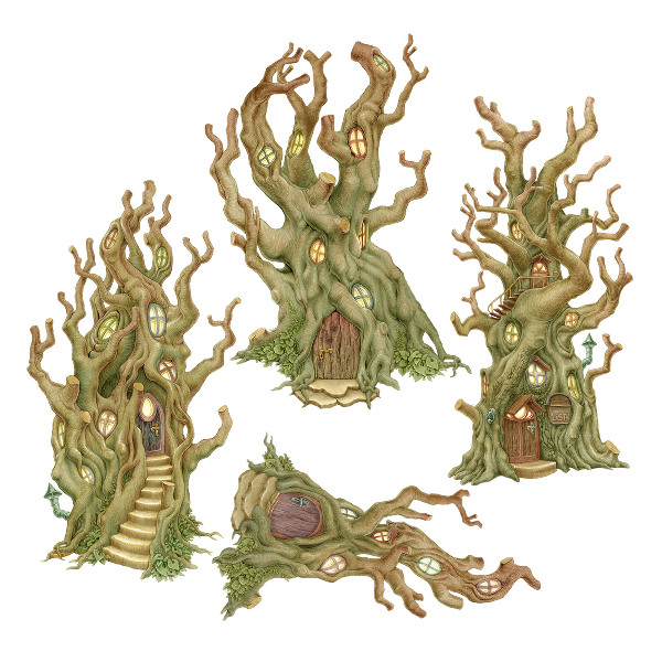 Wall sticker 130x365 Charming forest tree houses in a pastel style