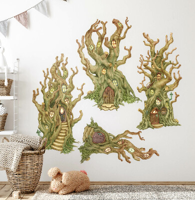 Wall sticker 130x365 Charming forest tree houses in a pastel style