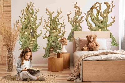 Wall sticker 130x365 Charming forest tree houses in a pastel style