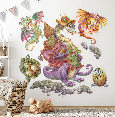 Wall sticker 130x158 A fairy-tale family of colorful dragons in pastels