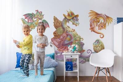 Wall sticker 130x158 A fairy-tale family of colorful dragons in pastels