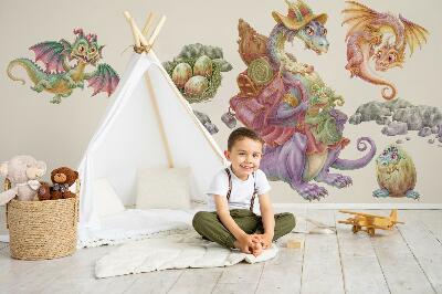 Wall sticker 130x158 A fairy-tale family of colorful dragons in pastels