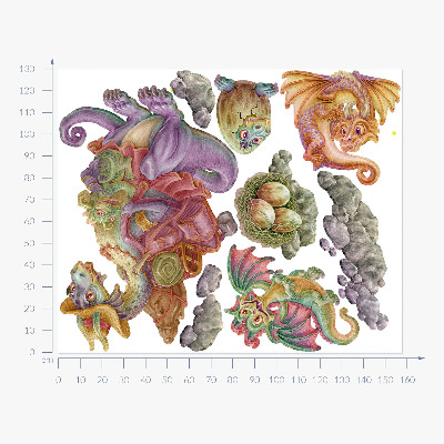 Wall sticker 130x158 A fairy-tale family of colorful dragons in pastels